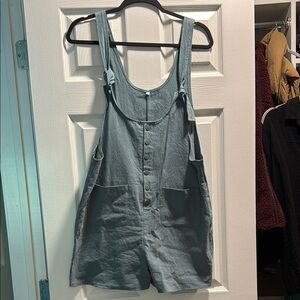 Light Blue Button-Front Sleeveless Romper